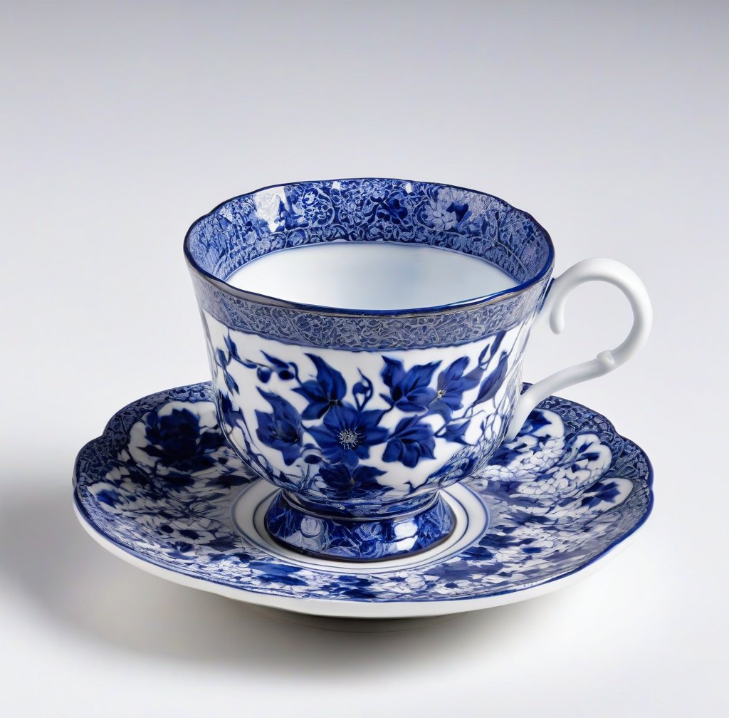 Classic Blue Porcelain Teacup and Saucer Set