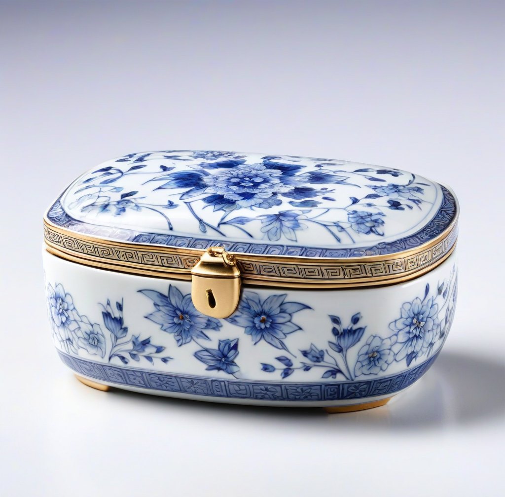 Decorative Porcelain Trinket Box with Hinged Lid