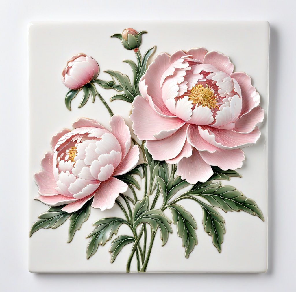 Hand-Painted Peony Porcelain Wall Plaque for Living Room Decor
