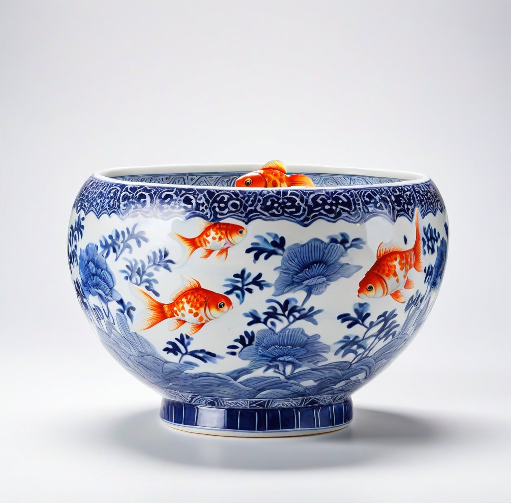 Ceramic Goldfish Bowl Porcelain Water Feature for Desktop Decoration