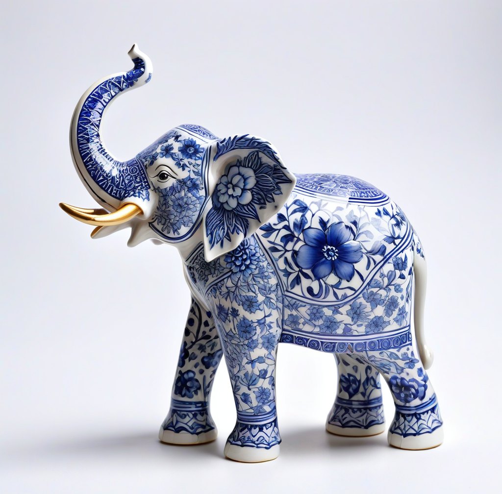 Hand-Painted Porcelain Elephant Figurine Lucky Charm for Home Display