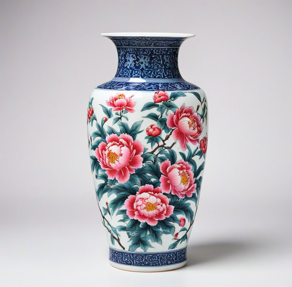 Traditional Peony Pattern Porcelain Vase for Flower Arrangement Centerpiece