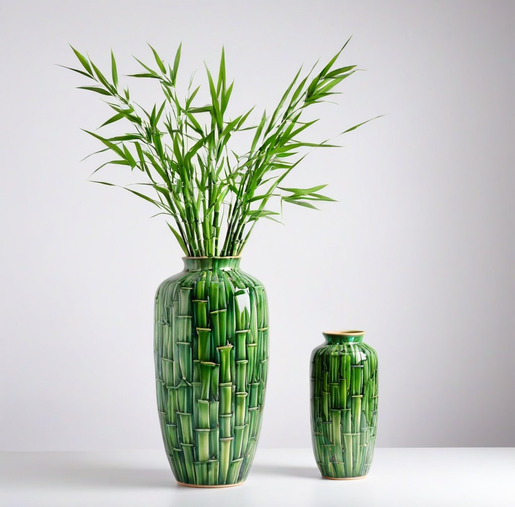 Green Bamboo Pattern Ceramic Vase for Indoor Plant Decor