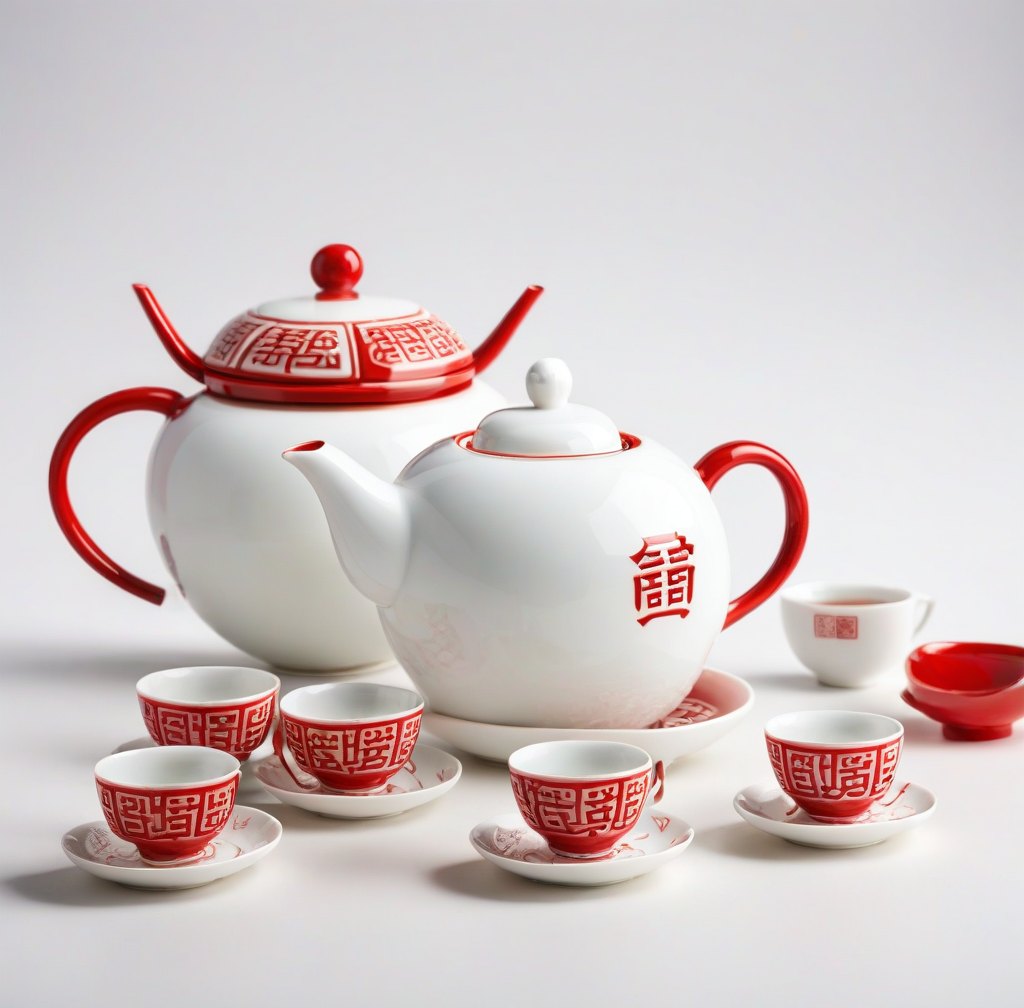 Handcrafted Porcelain Double Happiness Tea Set for Wedding Celebrations
