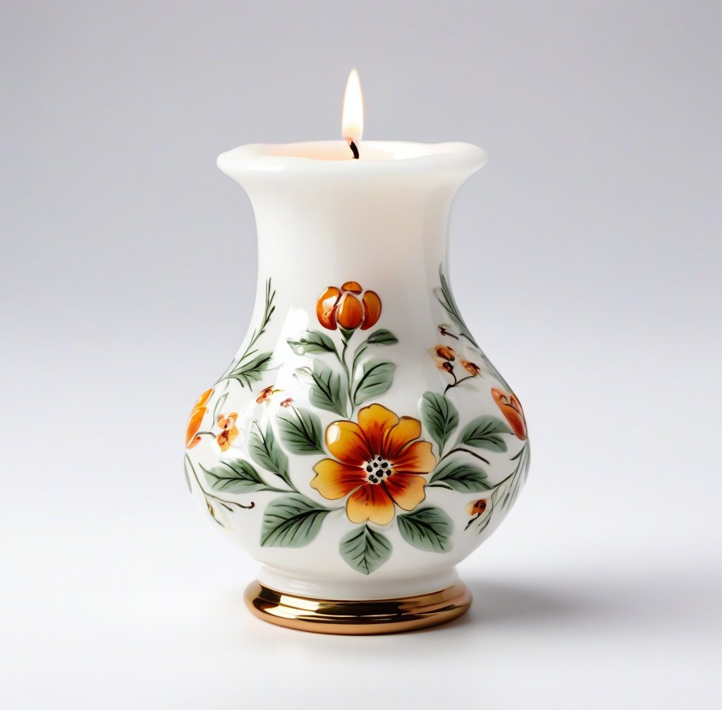 Elegant Porcelain Candle Holder with Delicate Floral Hand-Painted Design
