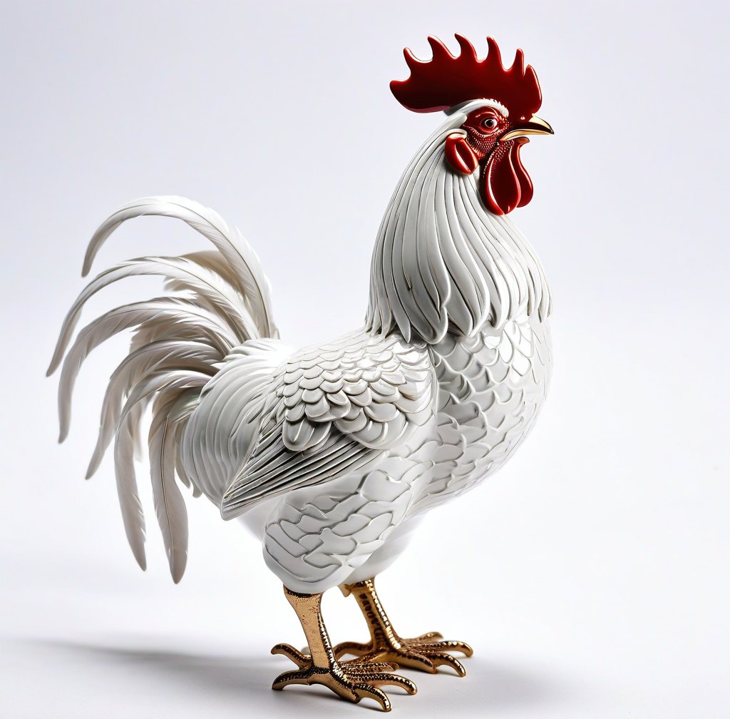 Traditional Porcelain Rooster Figurine Ceramic Art Piece