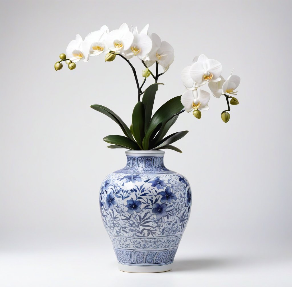 Traditional Ceramic Orchid Vase for Elegant Living Room Display