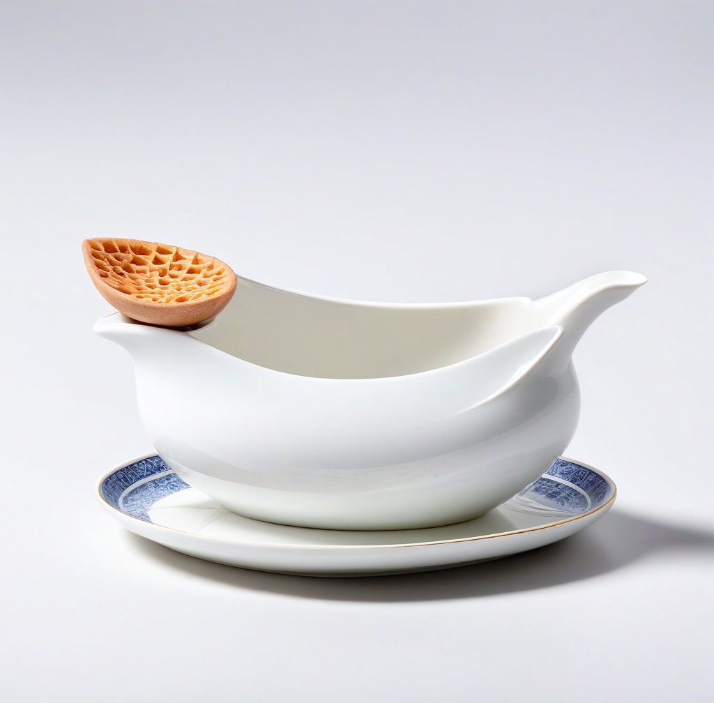Elegant Porcelain Gravy Boat with Integrated Spoon Rest