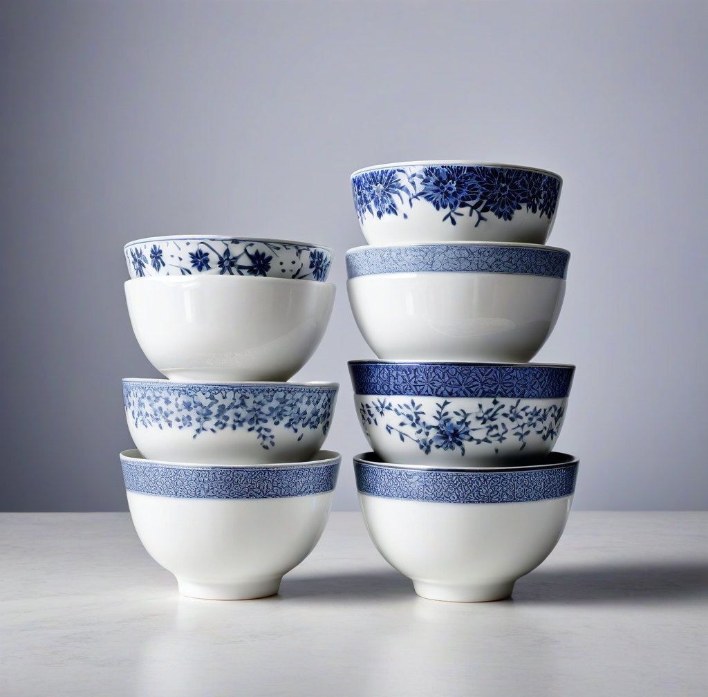 Set of Four Porcelain Rice Bowls for Daily Use