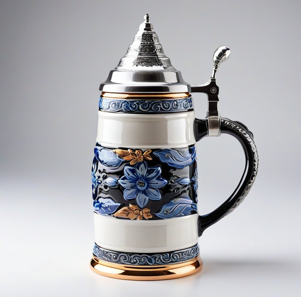 Heavy Duty Ceramic Beer Stein with Traditional Handle Design