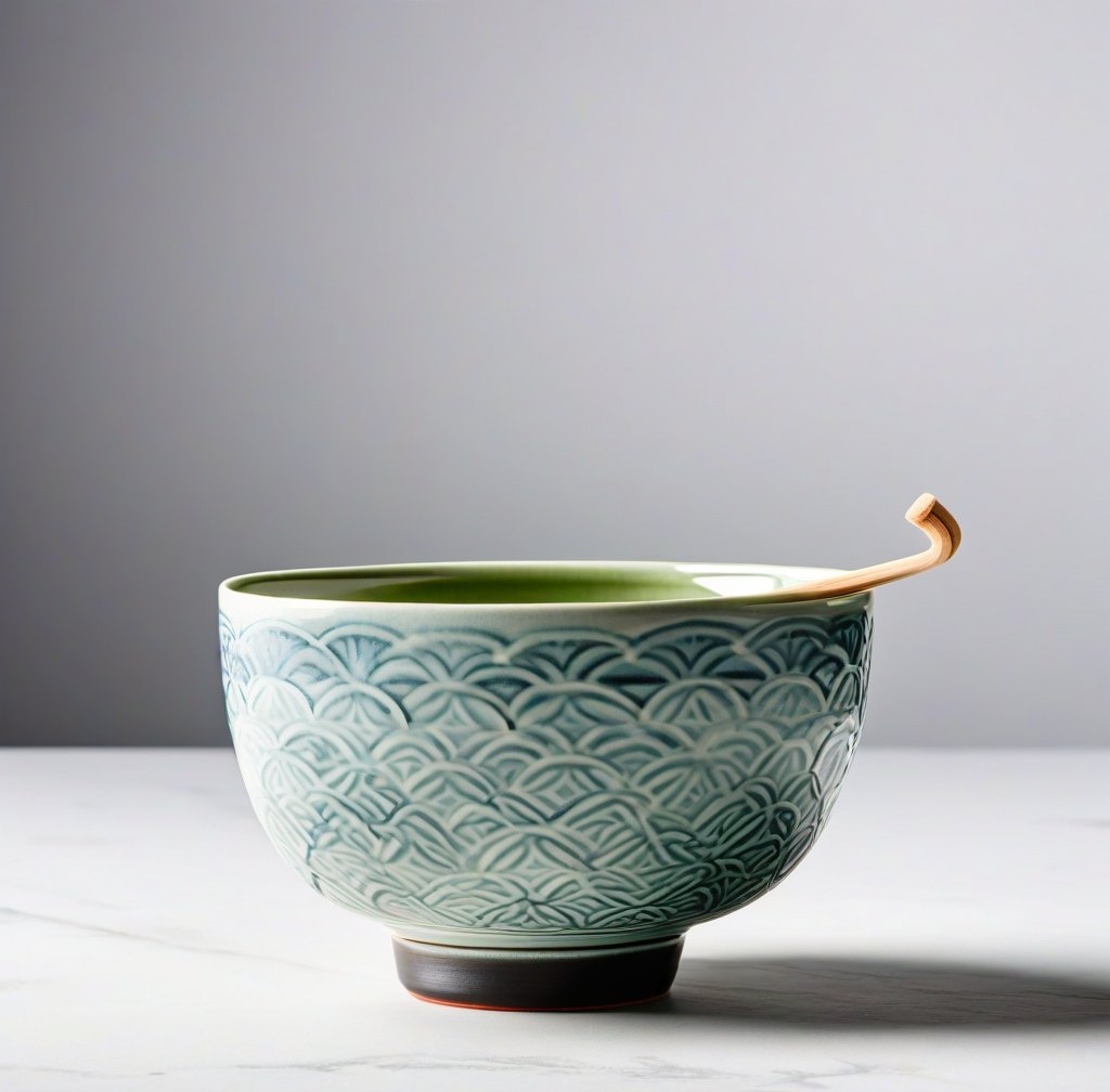Artisan Ceramic Matcha Whisking Bowl with Traditional Japanese Design