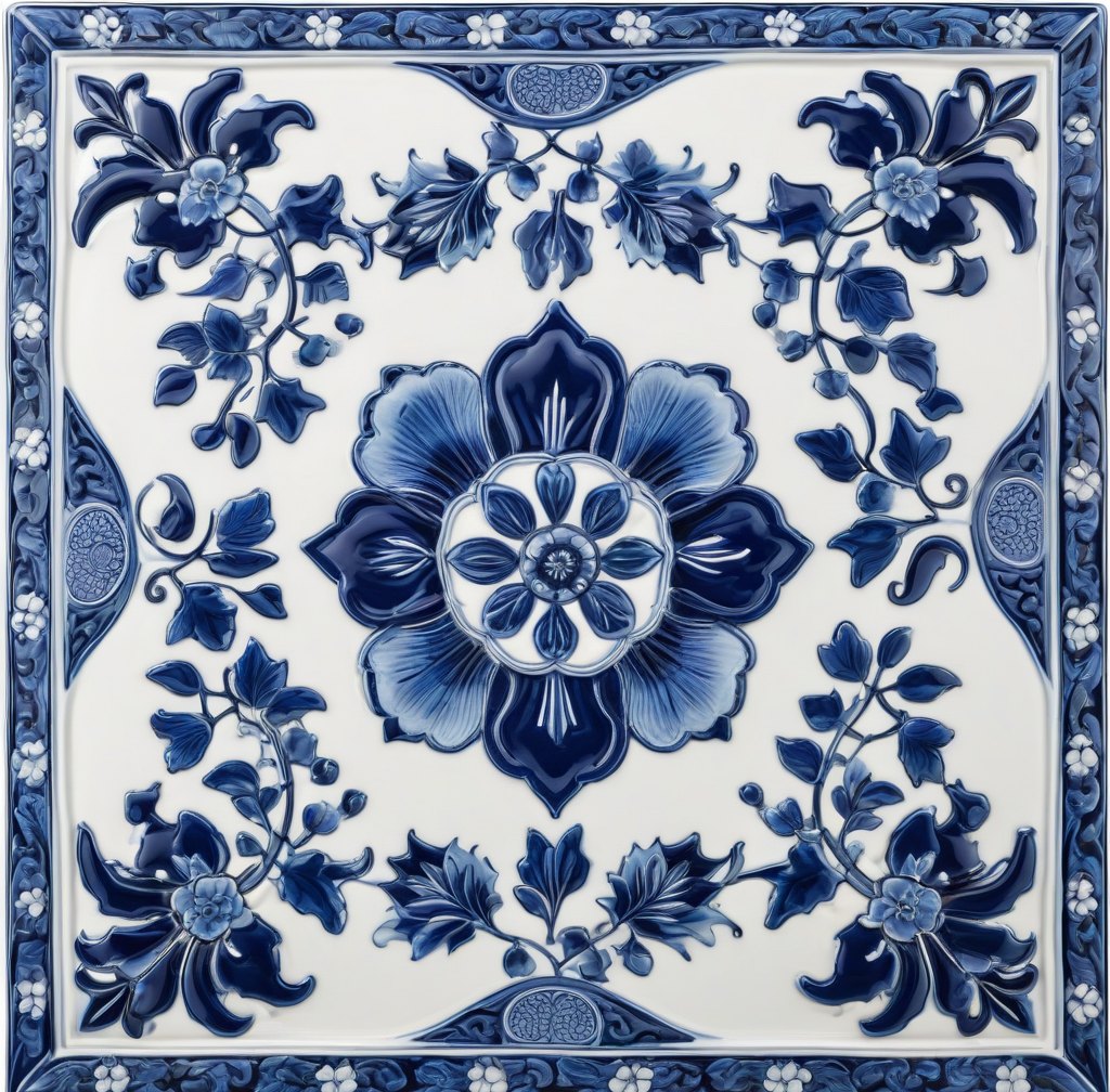 Ceramic Porcelain Wall Art Panel with Traditional Blue Pattern