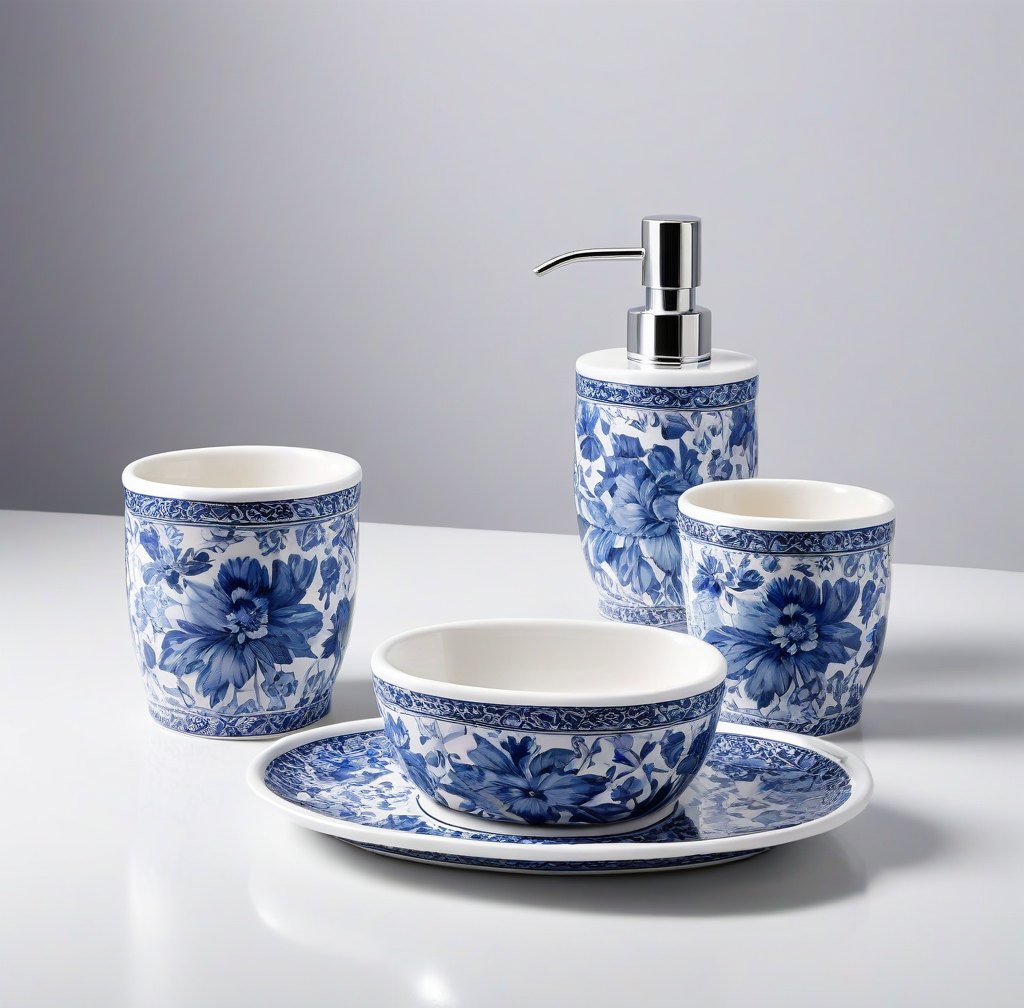 Complete Porcelain Bathroom Set with Soap Dish and Cup