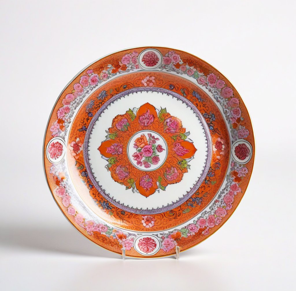 Rose Medallion Porcelain Dinner Plate for Dining