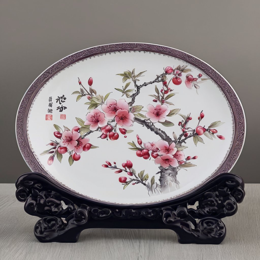 Dark Red Plum Blossom Porcelain Display Plate (20.5 cm) - Image 3