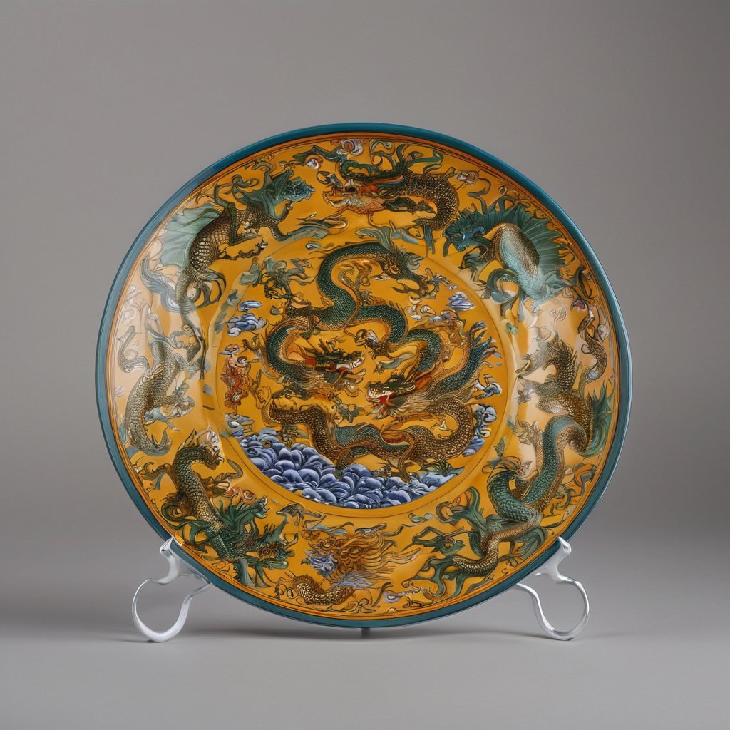 Nine Dragons Porcelain Display Plate - Glow in the Dark (26 cm) - Image 3