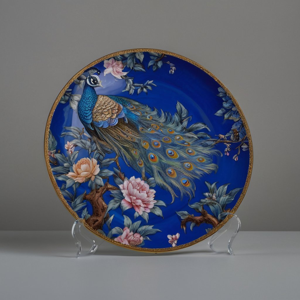 Blue Peacock Porcelain Display Plate (26 cm) - Image 3