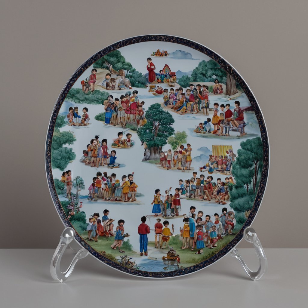 Hundred Children Porcelain Display Plate - Blessing Motif (26 cm) - Image 3